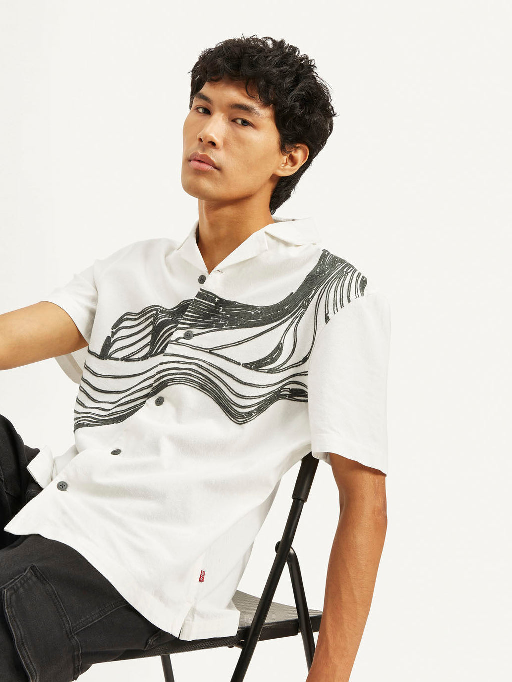 Men's Resort Collar Embroidered Relaxed Fit Shirt