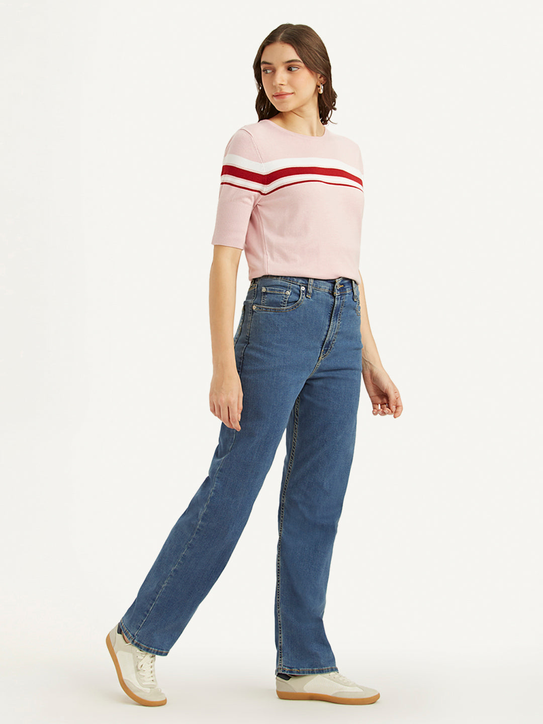 Women's Blue Ribcage Straight Fit High Rise Jeans