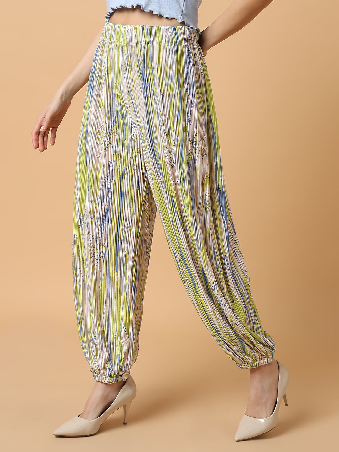 Women's Green Comfort Slim Fit Trousers