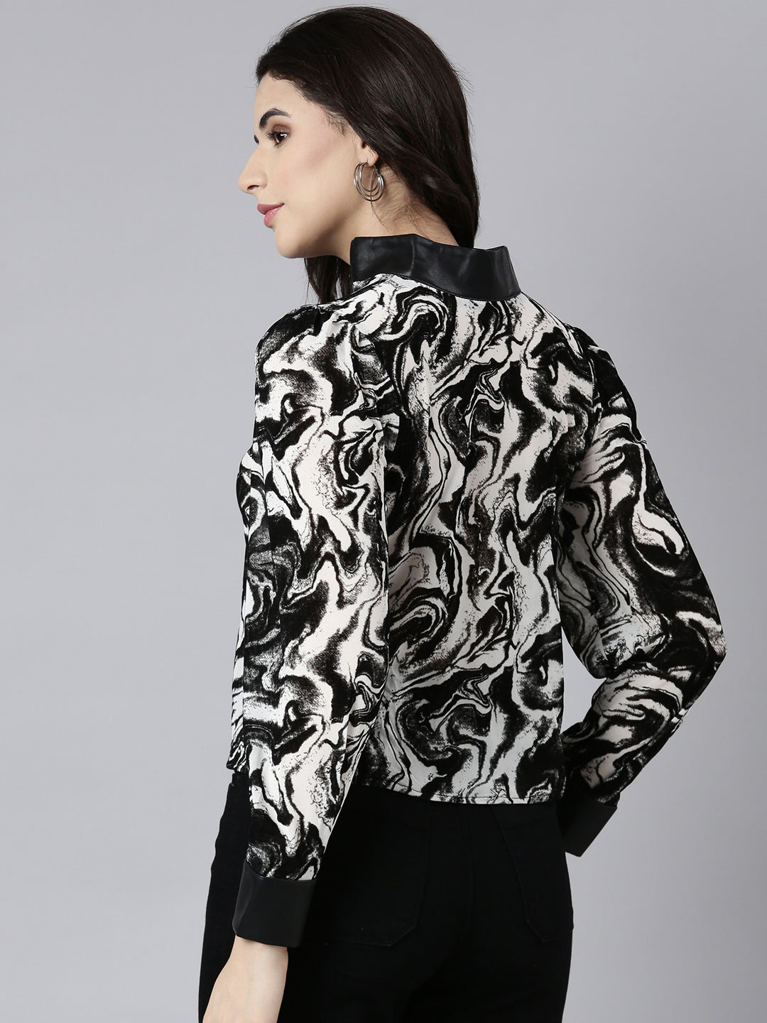 Women's Abstract Black Semi Sheer Top