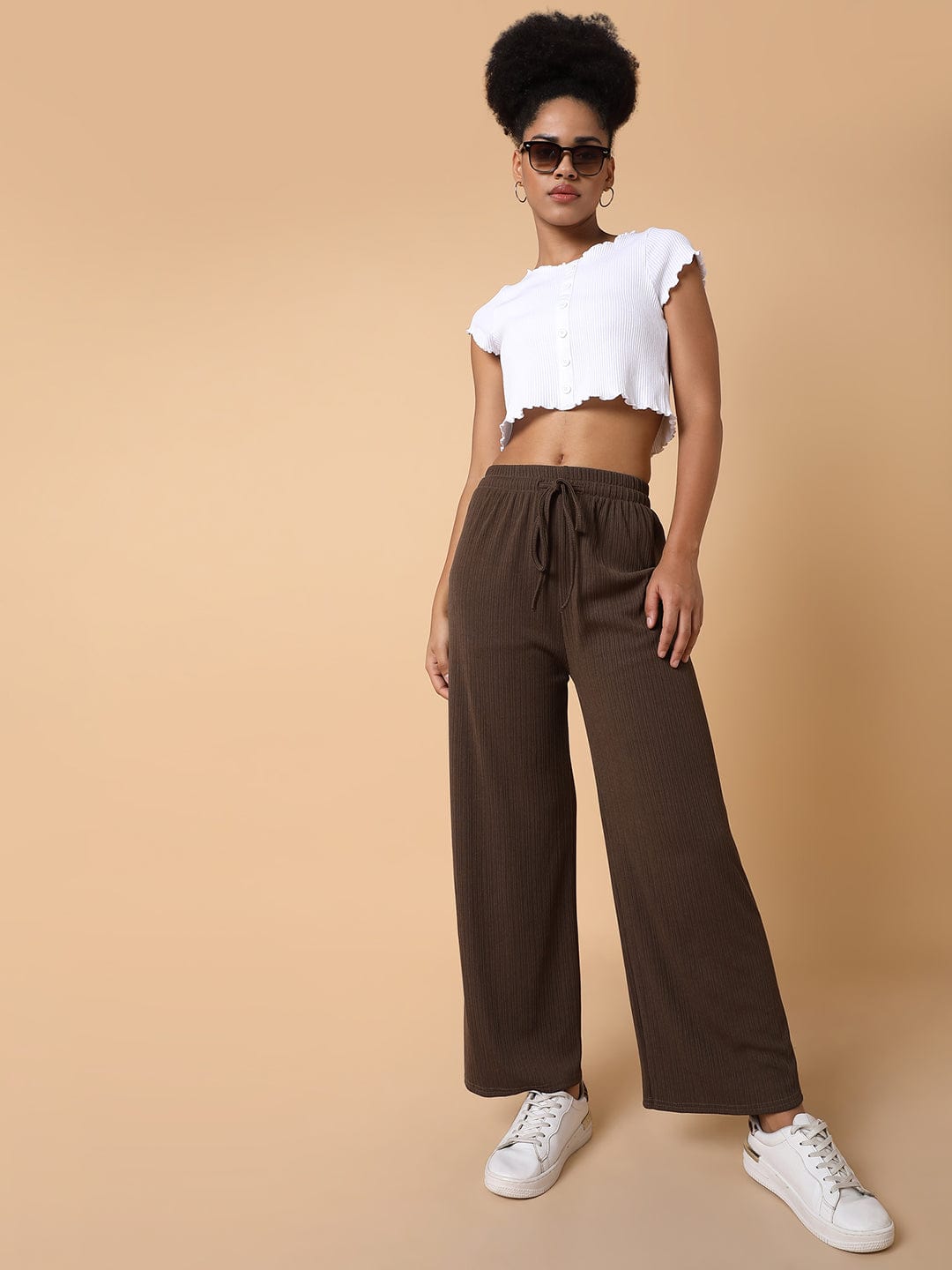 Women's Brown Comfort Slim Fit Trousers