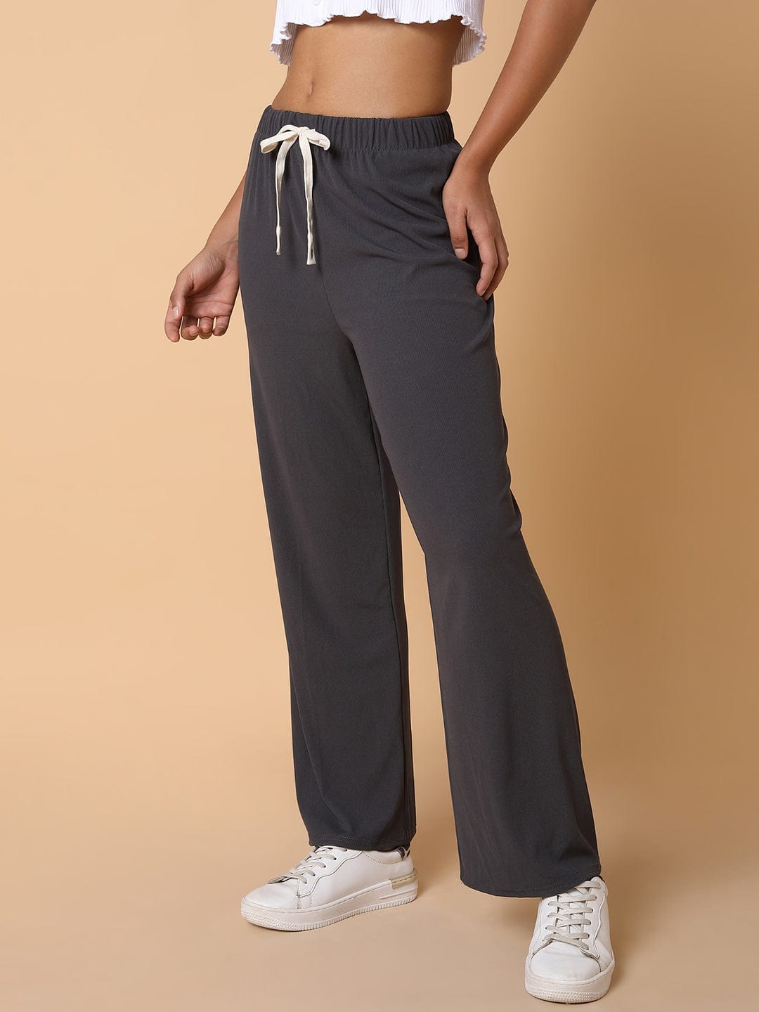 Women's Grey Comfort Slim Fit Trousers