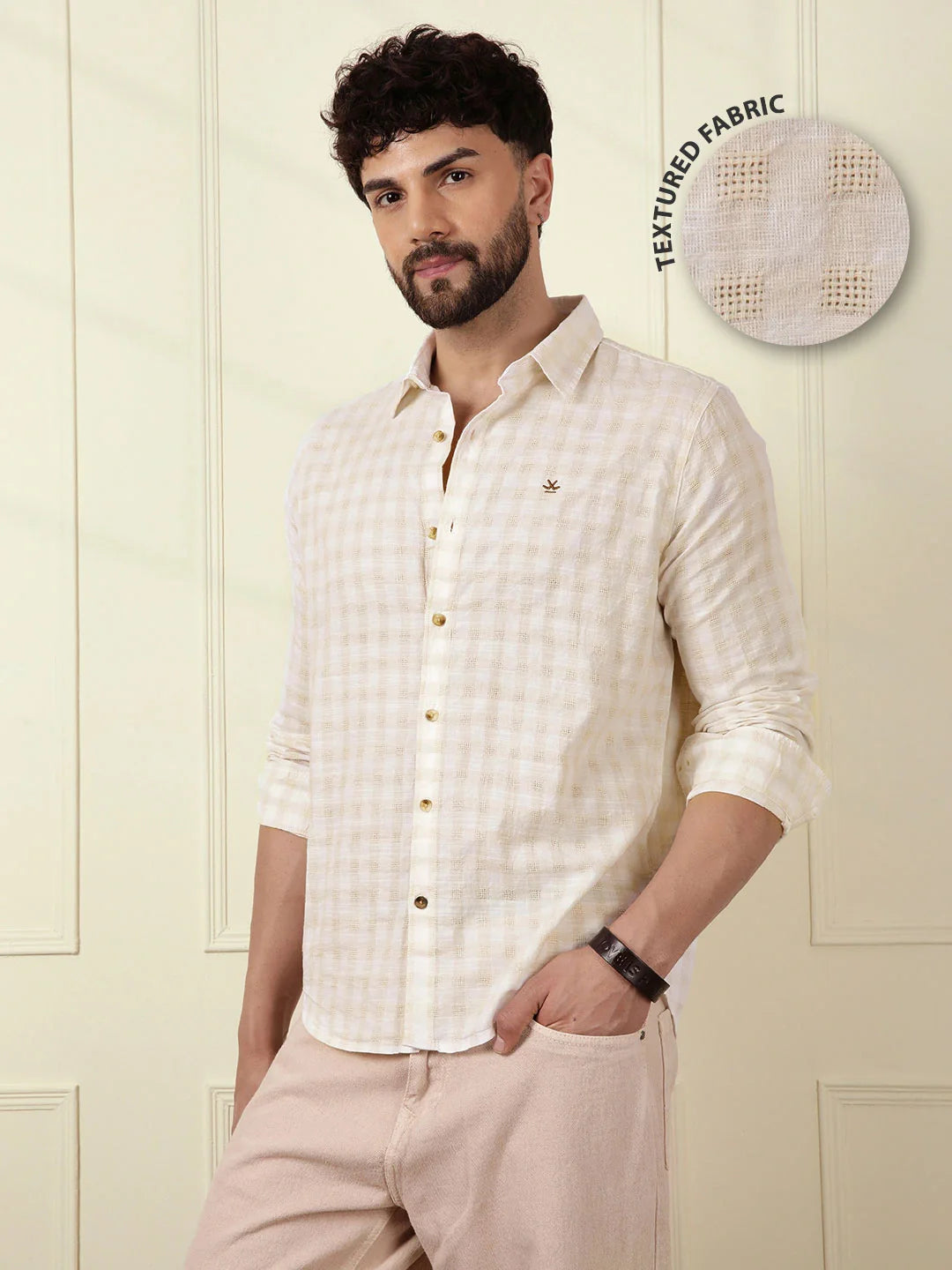 Textured Dobby Cotton Shirt | Beige