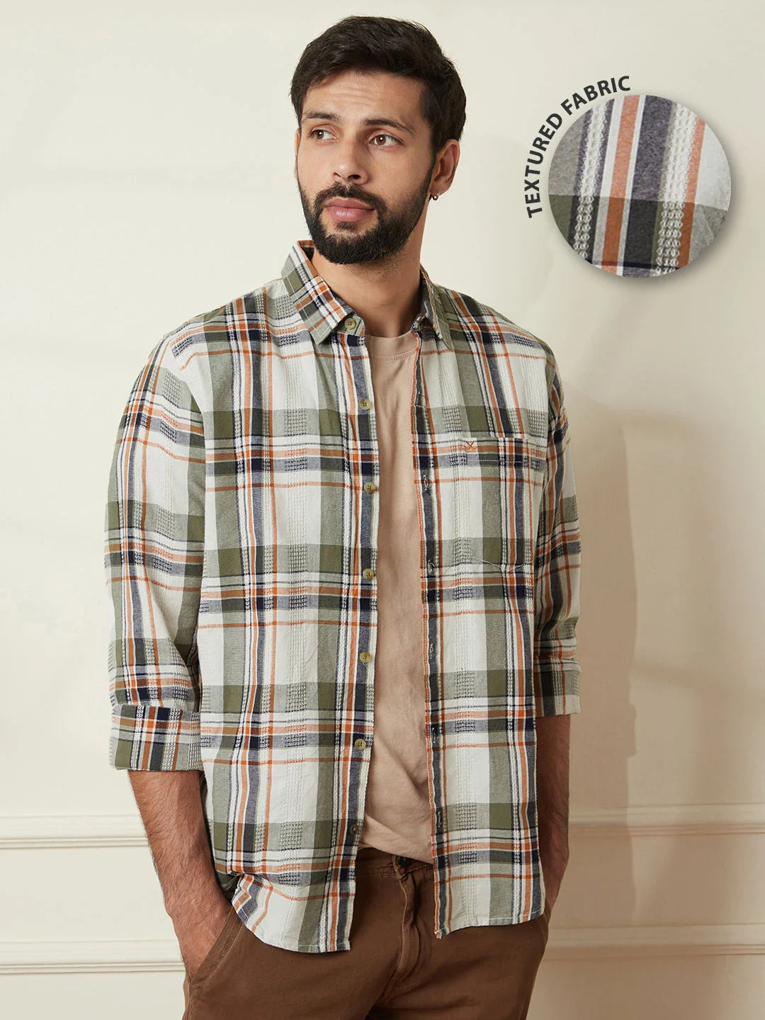 Striped Short Sleeve Textured Shirt | Green