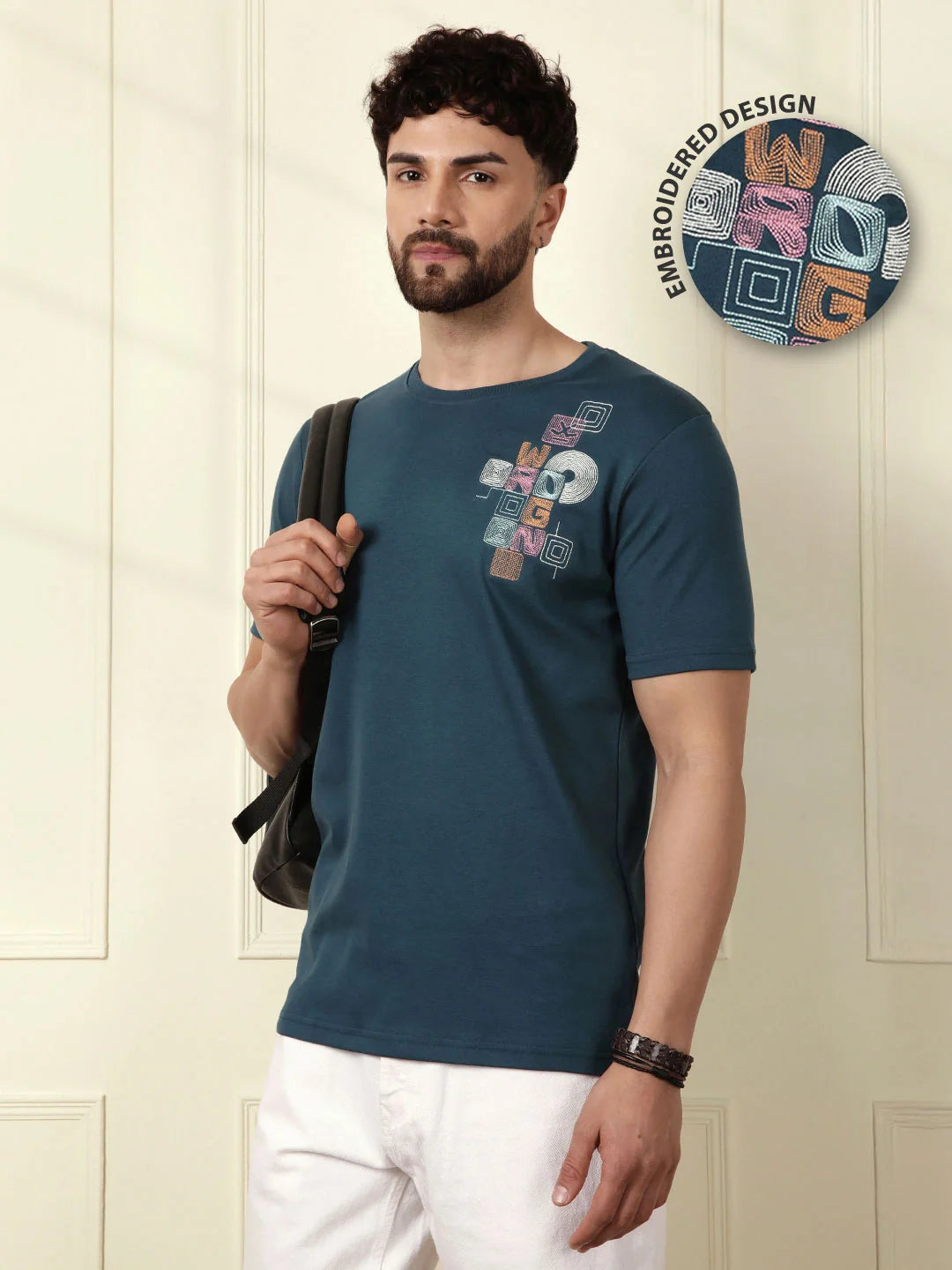 Embroidered Slim Fit T-Shirt | Teal