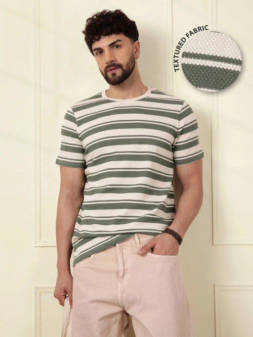 Casual Slim Fit Striped T-Shirt | Green