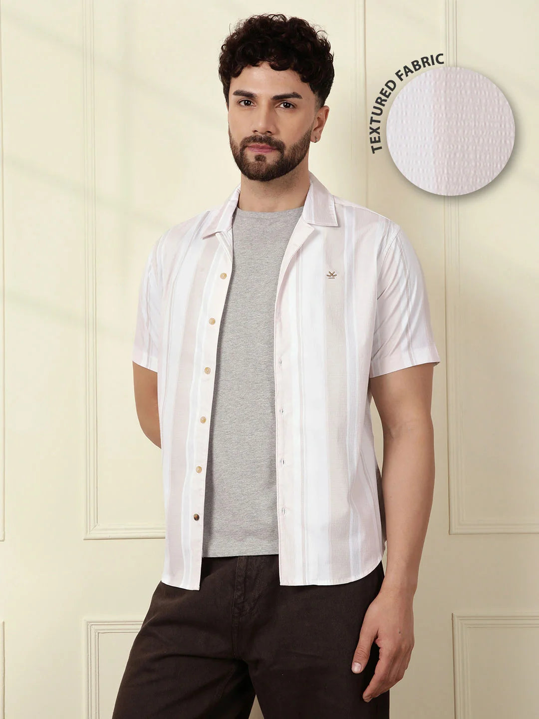 Printed Stripes Seersucker Shirt | Off White