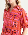 Rareism Women's Mclean Pink Polyester Spread Collar Geometric Print Regular Fit Shrug