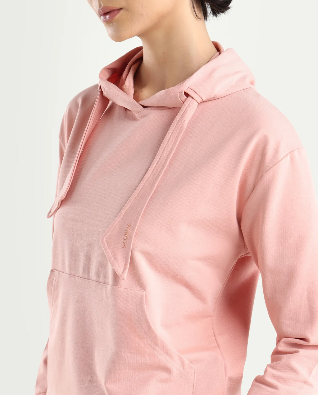 Rareism Women's Flynn Light Orange Cotton Blend Hooded Plain Regular Fit Sweatshirt
