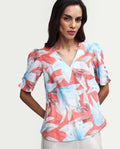 Rareism Women's Housto-T Pink Cotton V-Neck Floral Print Puff Sleeves Regular Fit Top