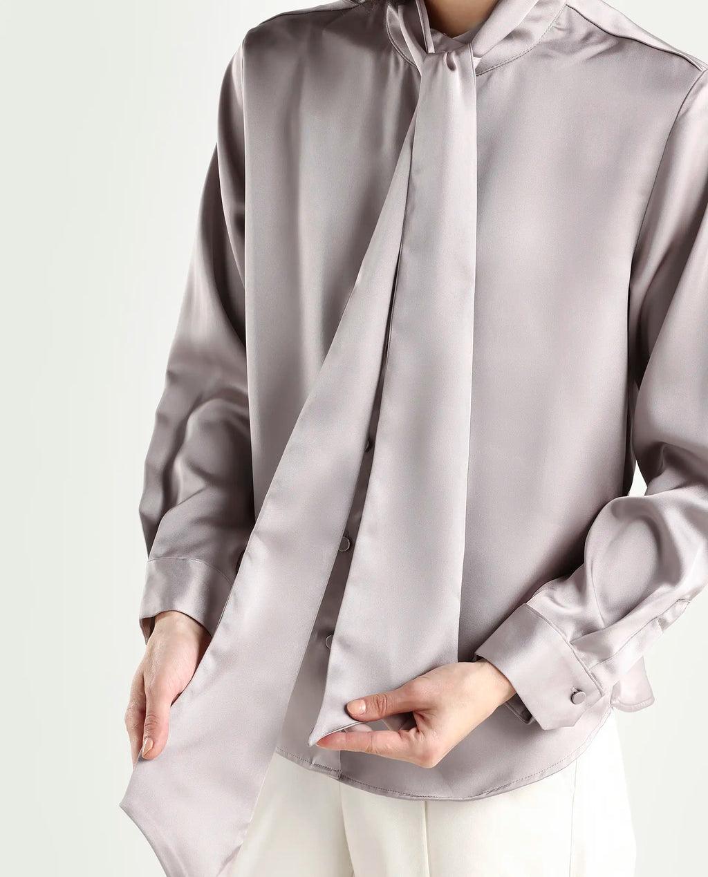 Rareism Women's Bingol Dusky Beige Polyester Mandarin Collar Plain Cuffed Sleeve Regular Fit Shirt