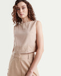 Rareism Women's Roneshif T Beige Viscose Round Neck Plain Sleeveless Crop Regular Fit Top
