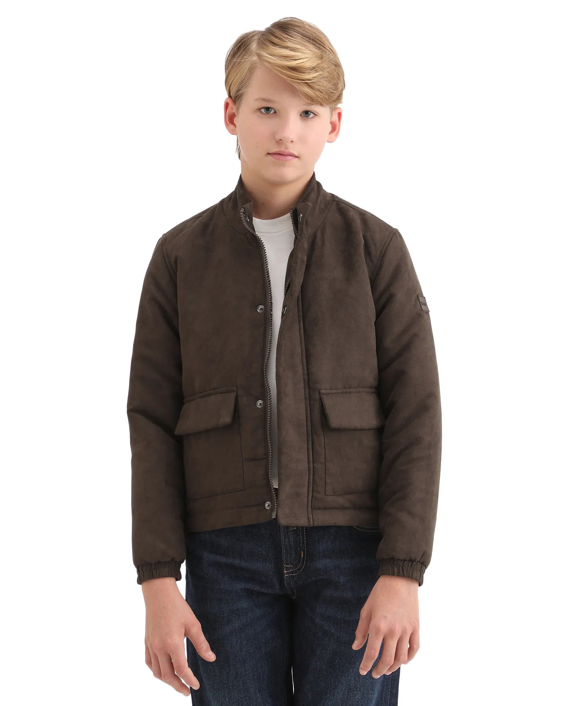 Rare Ones Kids Katpil-25 Brown Polyester Zipper Closure High Neck Plain Full Sleeves Regular Fit Jacket