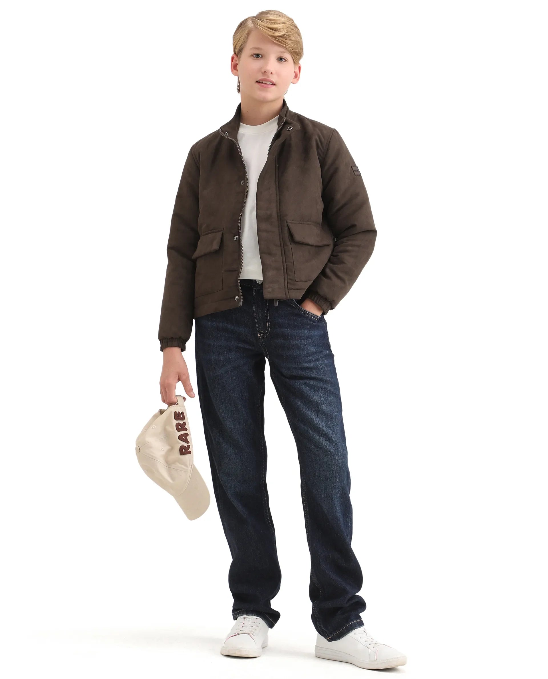 Rare Ones Kids Katpil-25 Brown Polyester Zipper Closure High Neck Plain Full Sleeves Regular Fit Jacket