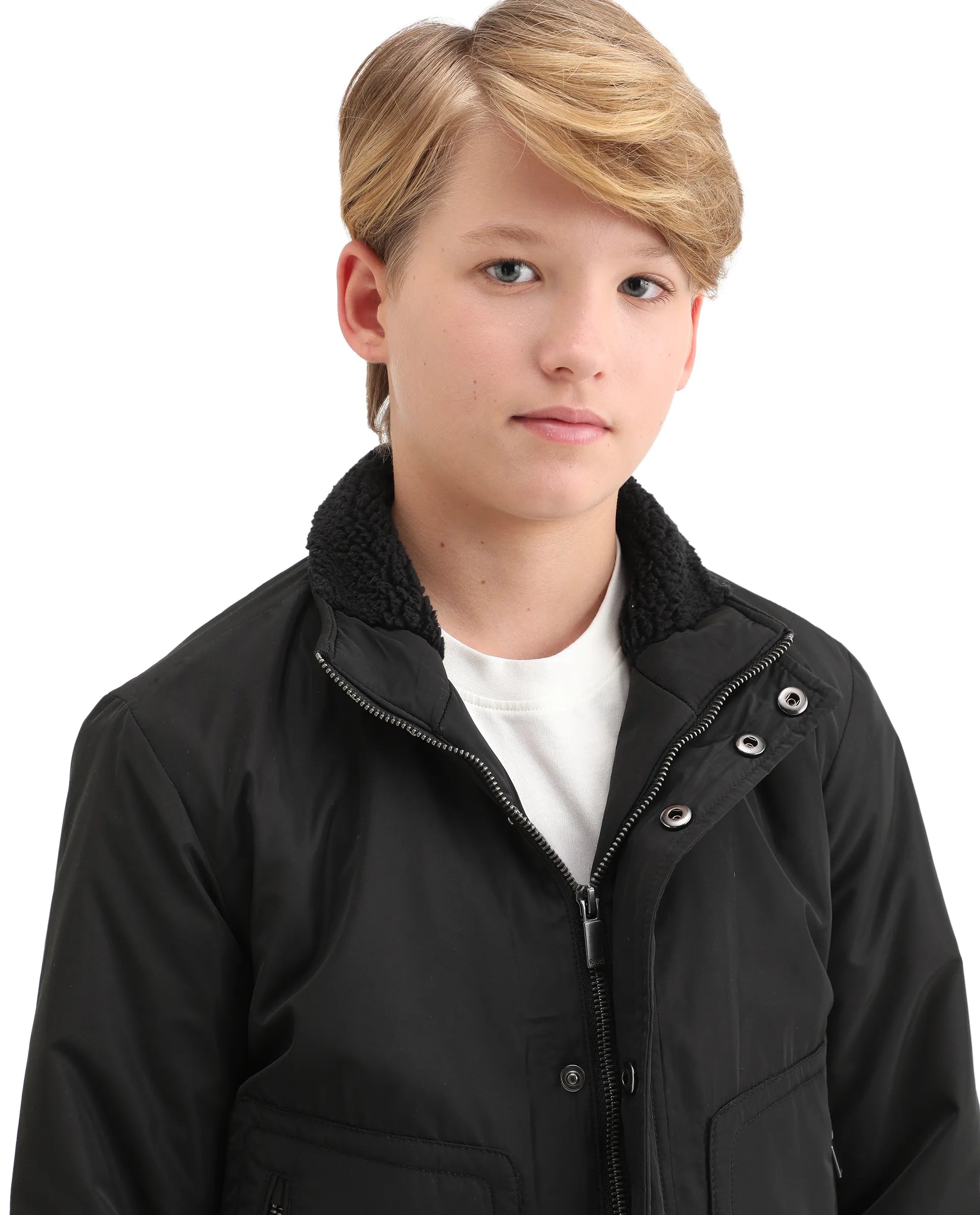 Rare Ones Kids Wick Black Polyester Zipper Closure High Neck Plain Full Sleeves Regular Fit Jacket