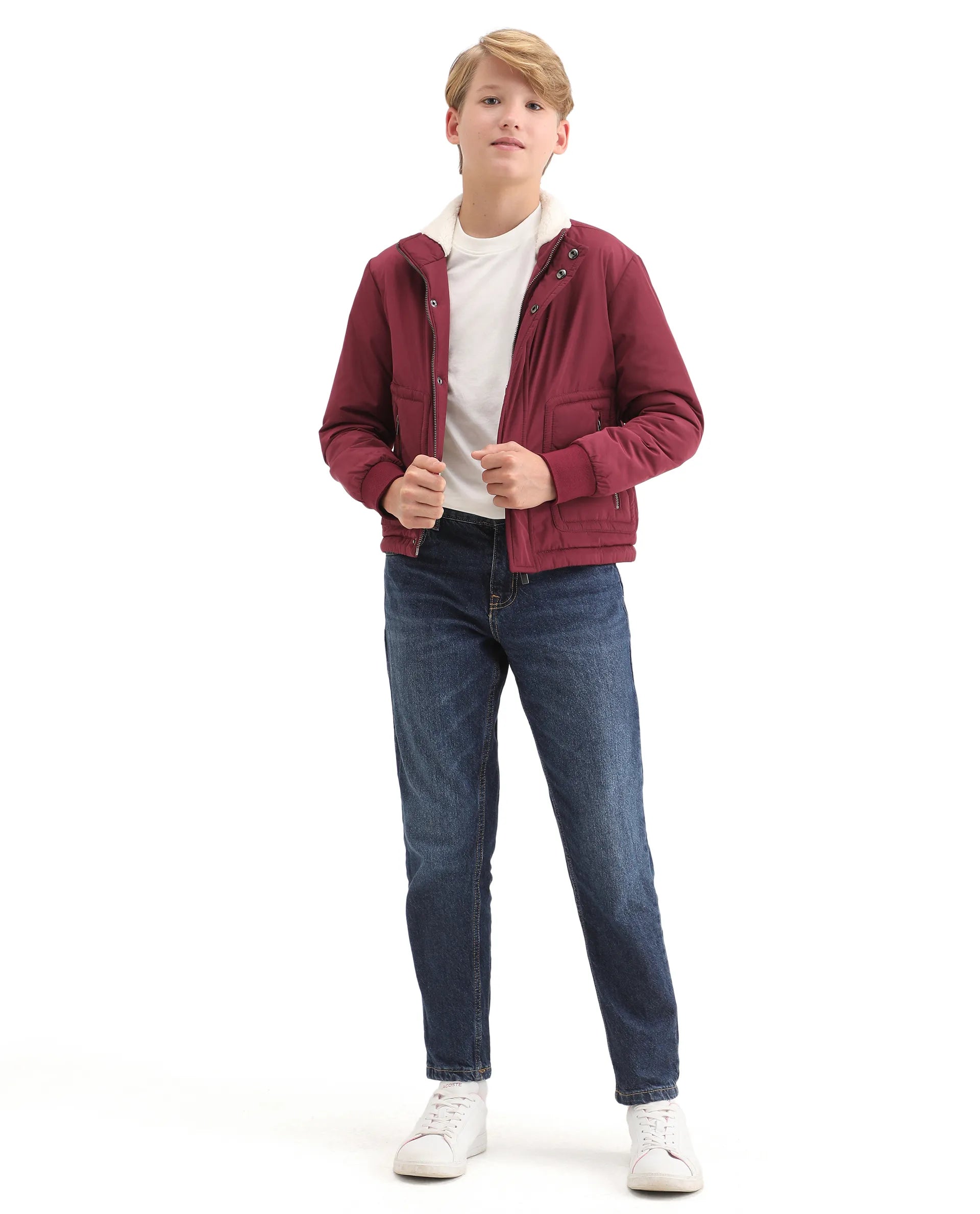 Rare Ones Kids Wick Maroon Polyester Zipper Closure High Neck Plain Full Sleeves Regular Fit Jacket