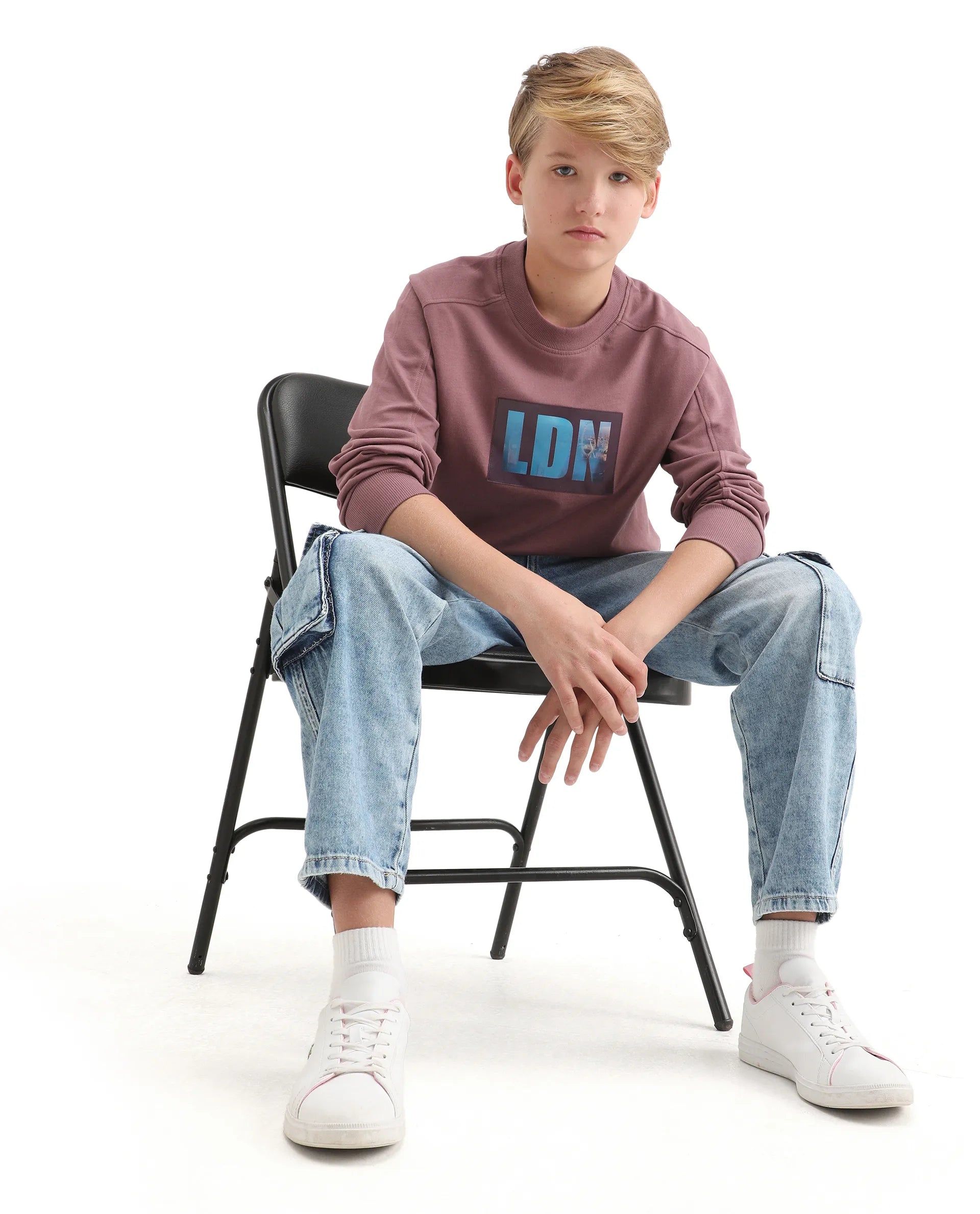 Rare Ones Kids Zayn Dusky Pink Cotton Pull On Crew Neck Full Sleeves Fit Sweatshirt