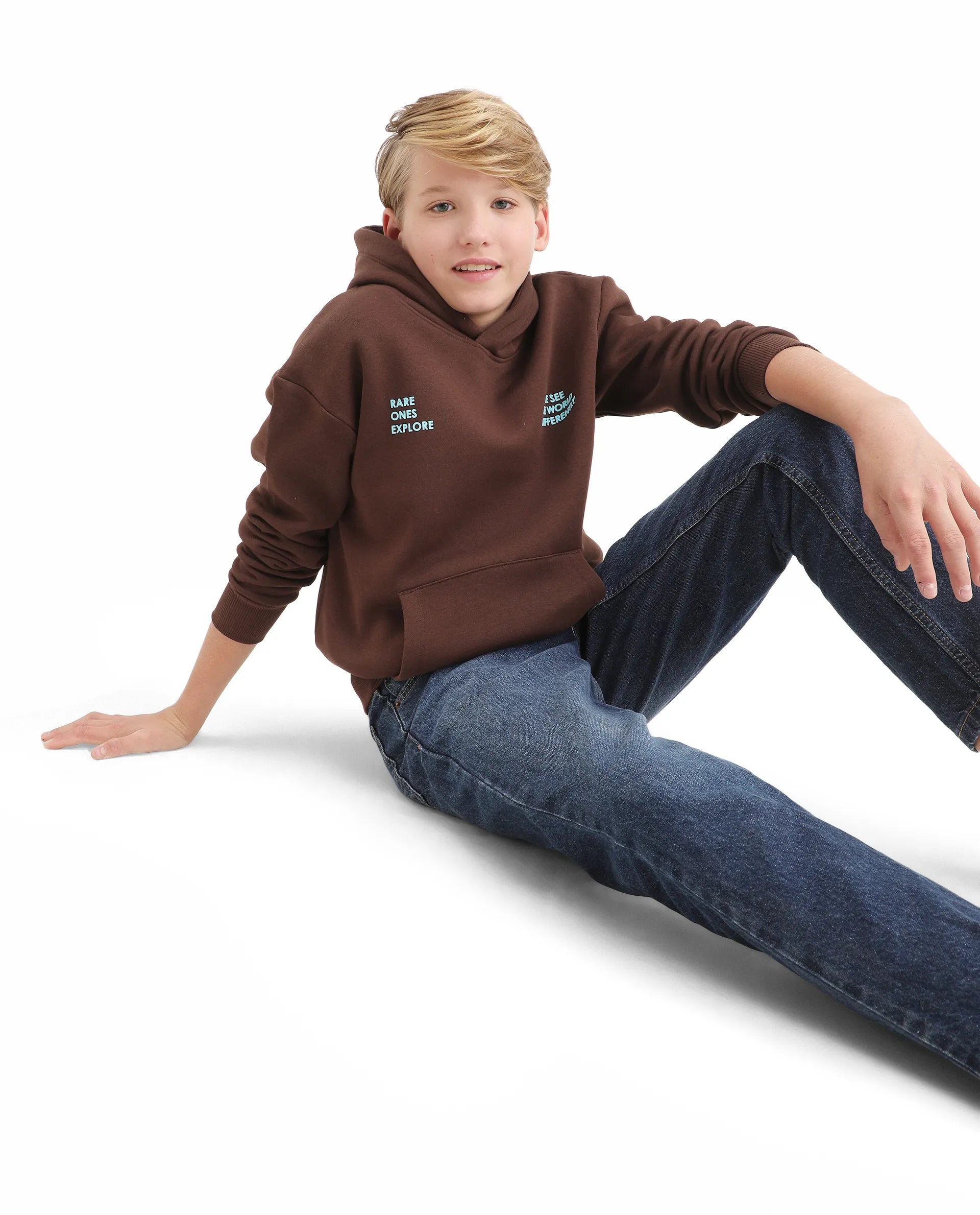 Rare Ones Kids Tito Dark Brown Cotton Blend Pull-On Closure Hd Print Full Sleeves Oversized Sweatshirt