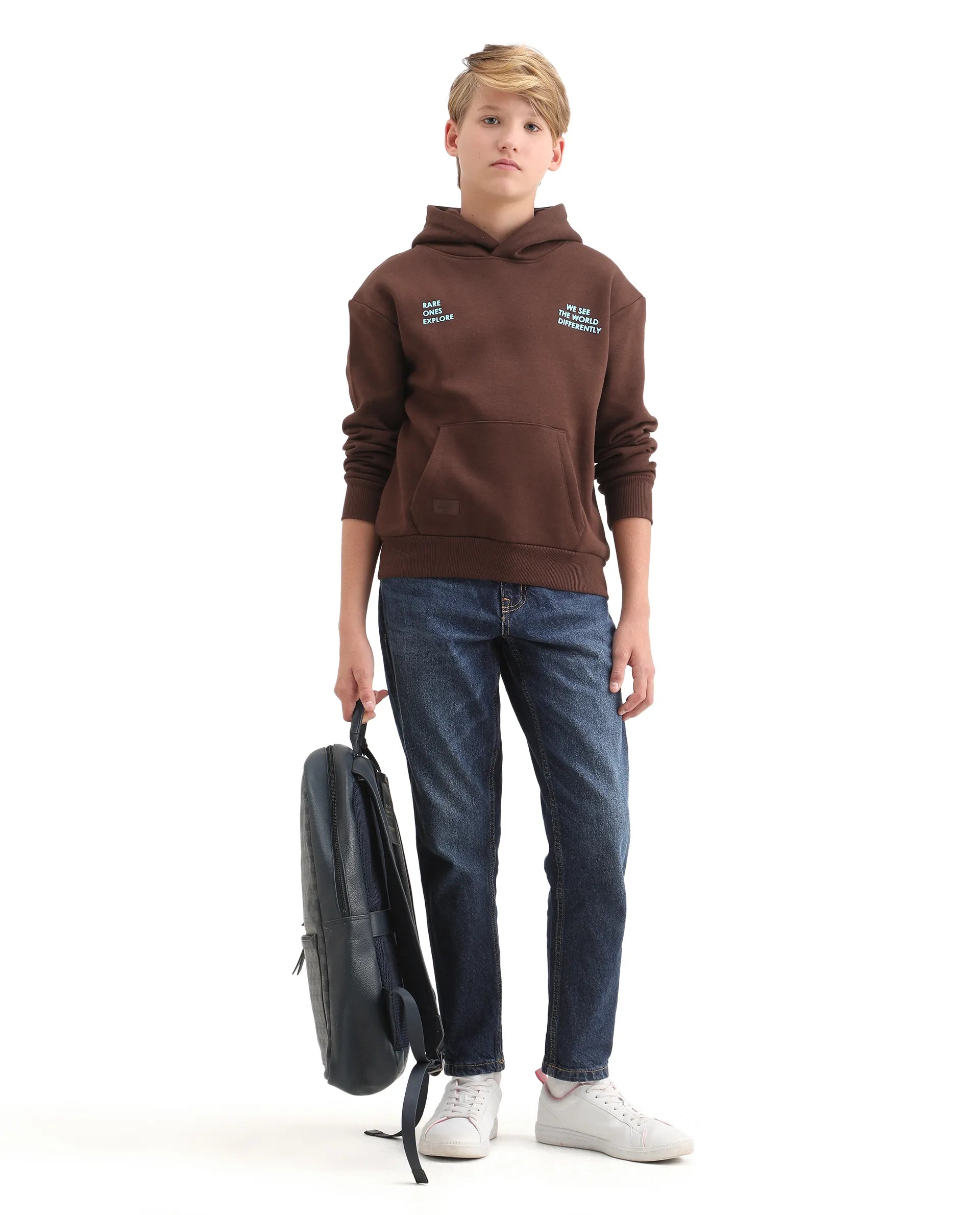 Rare Ones Kids Tito Dark Brown Cotton Blend Pull-On Closure Hd Print Full Sleeves Oversized Sweatshirt