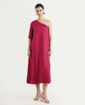 Rareism Women's Somalia Red Viscose One Shoulder Plain One Shoulder Maxi A-Line Dress