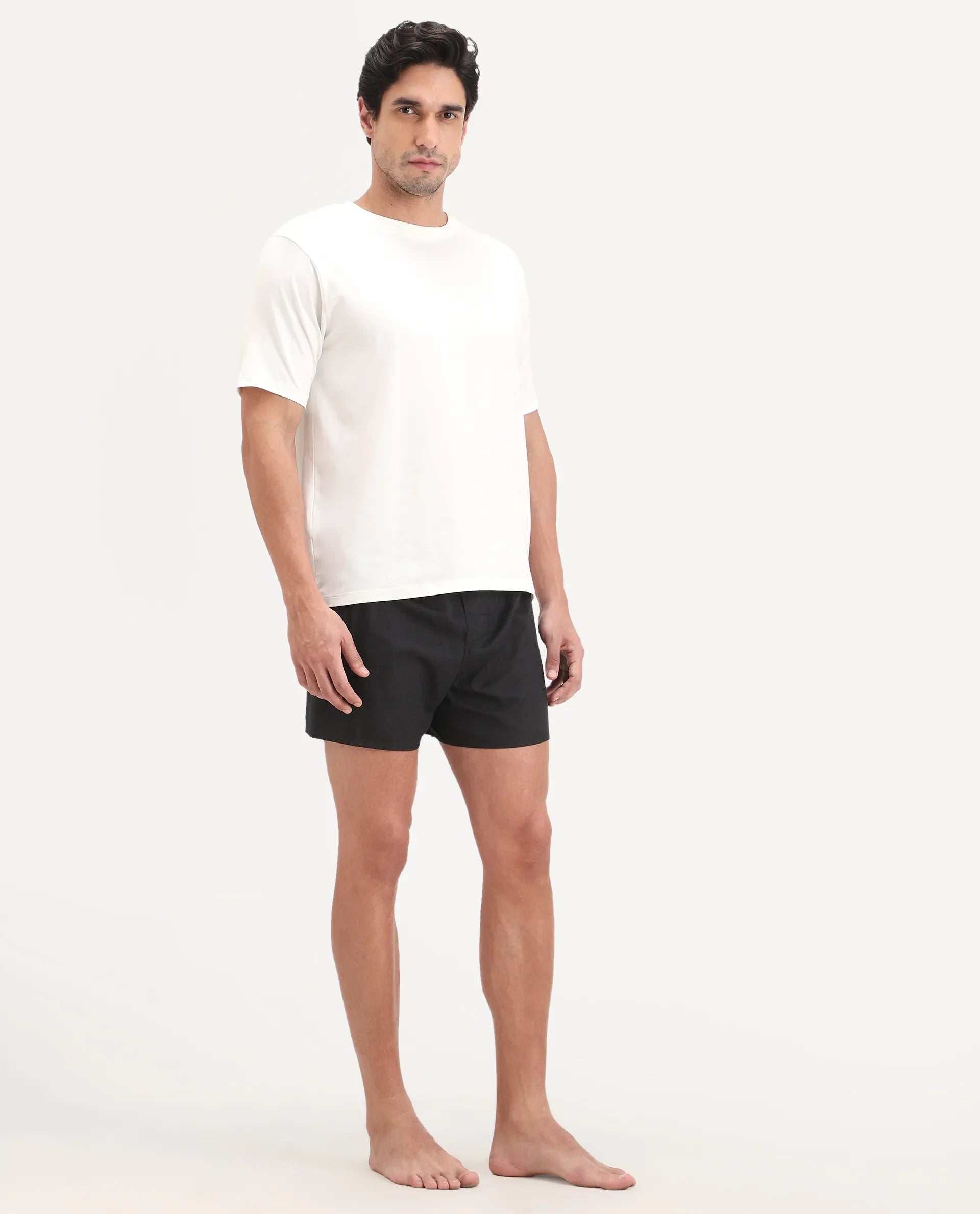 Rare Rabbit Men's Kiva Black Lyocell Regular Fit Checks Boxer