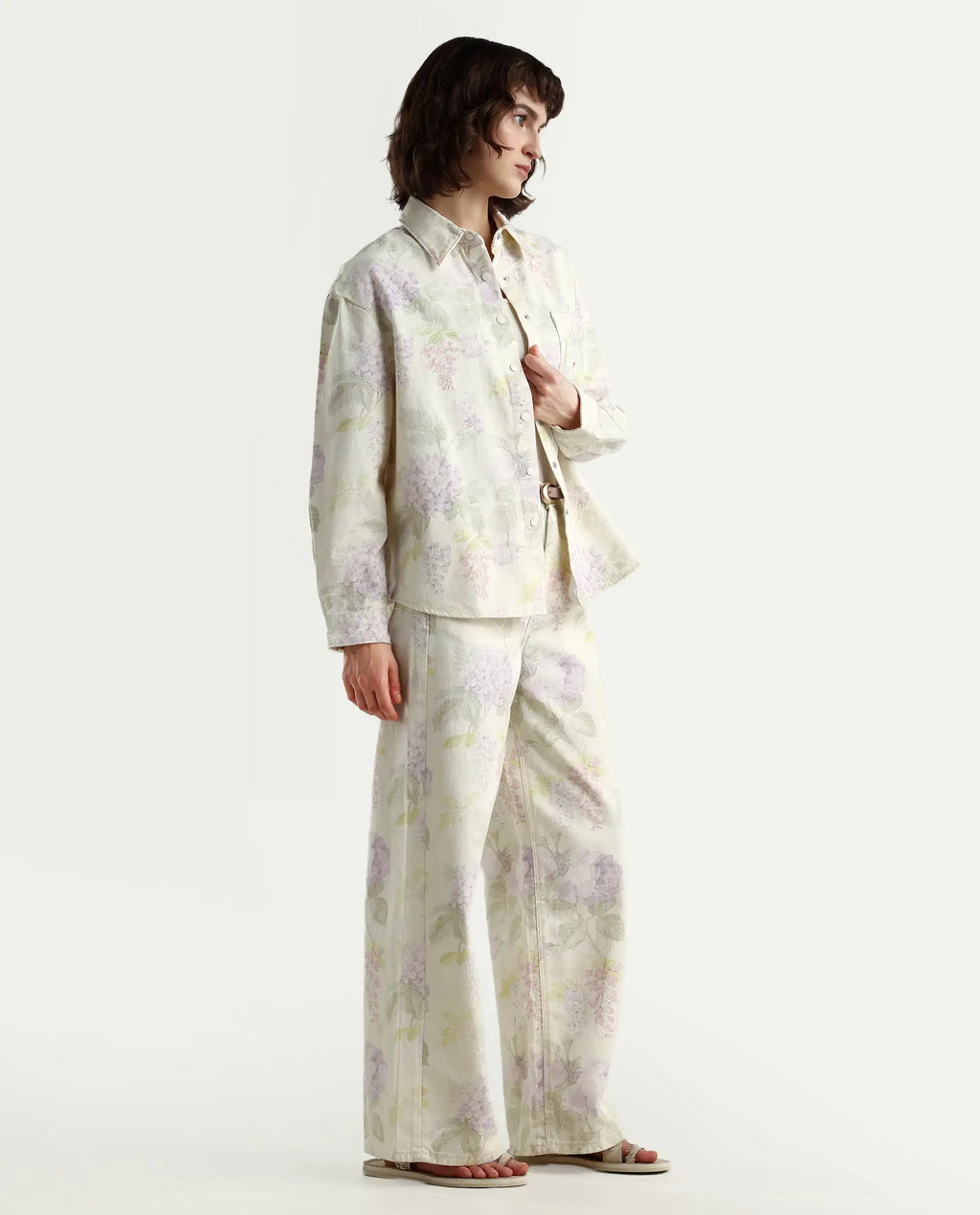 Rareism Women's Prebin-B Multi Cotton Floral Print Ankle Length Wide Trouser