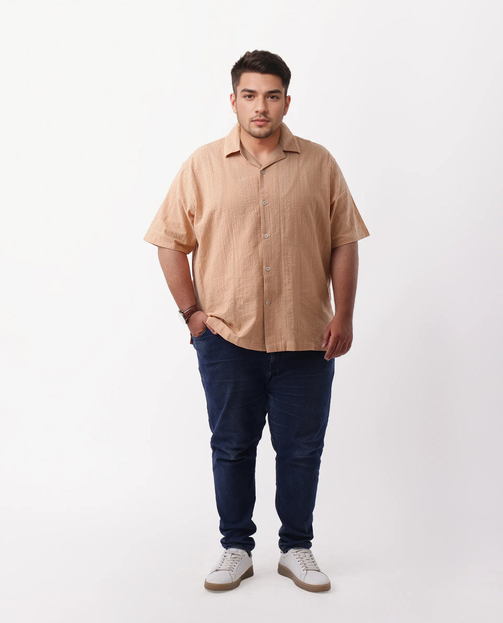 Rare Rabbit Men's Cotton Checked Print Boxy Fit Half Sleeve Cuban Collar Shirt