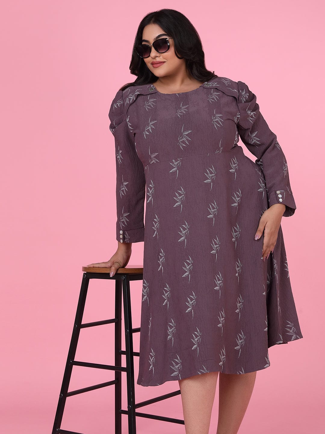 Women's Floral Mauve Fit and Flare Dress