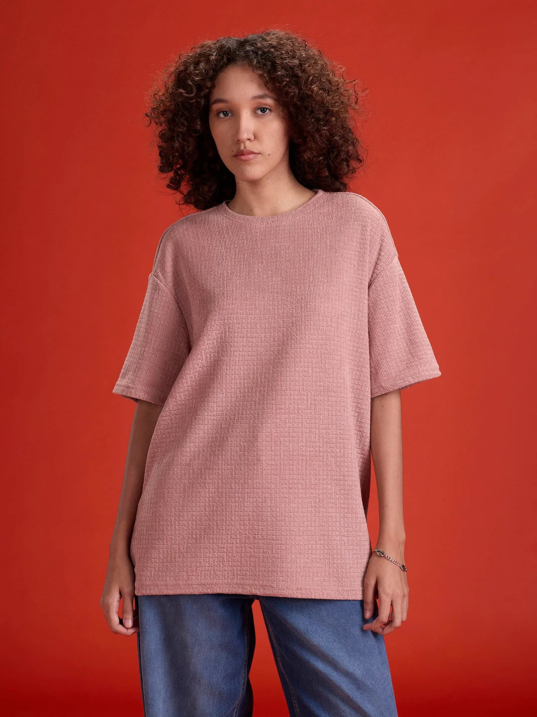 Men's Textured Oversized T-shirt  |  Peach