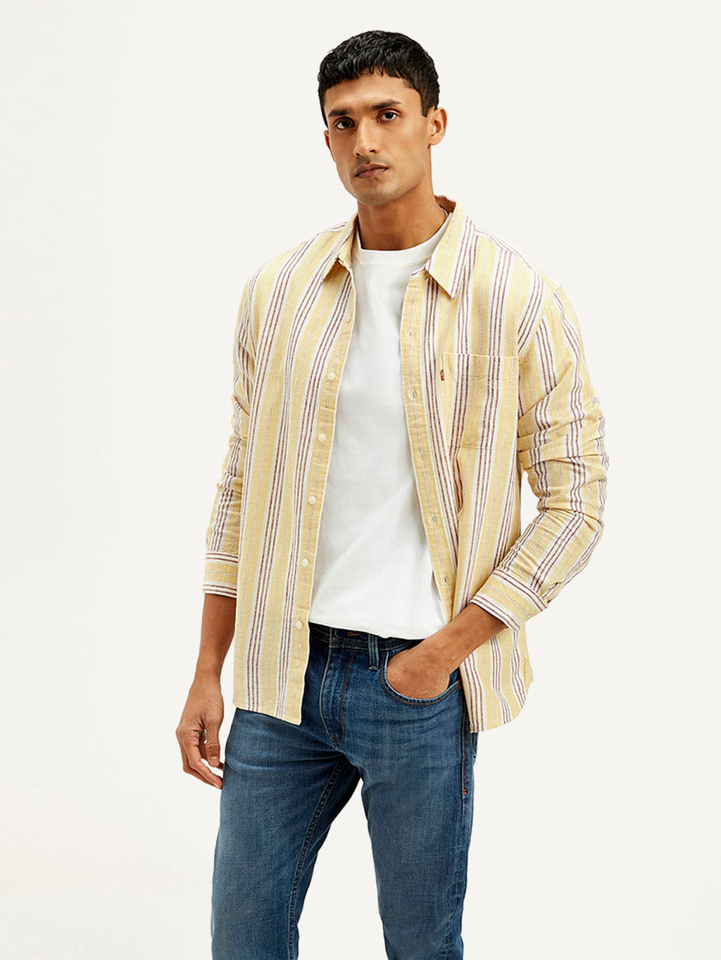 Men's Striped Slim Fit Linen Shirt