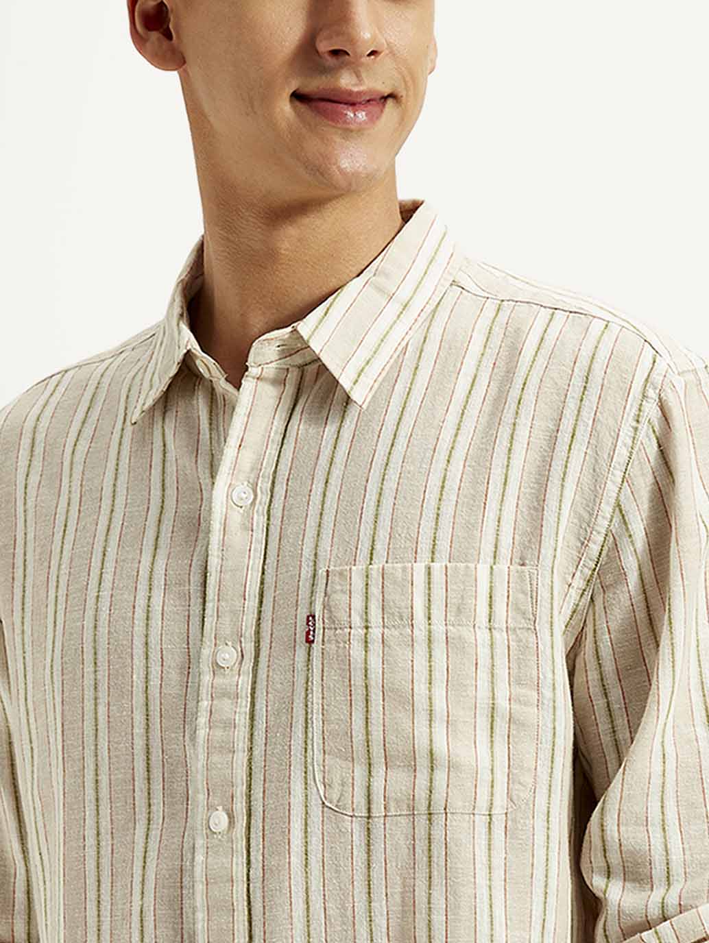 Men's Striped Slim Fit Linen Shirt