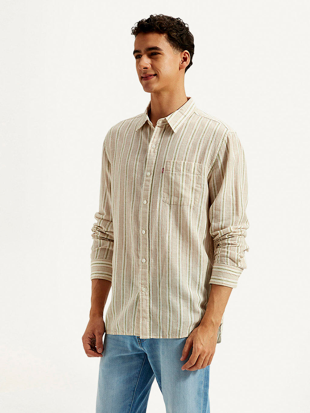 Men's Striped Slim Fit Linen Shirt