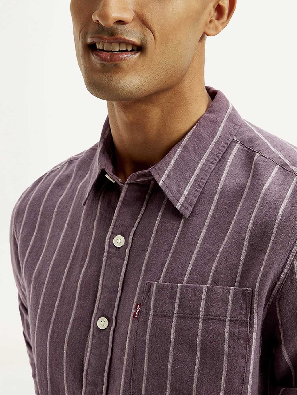 Men's Striped Slim Fit Linen Shirt