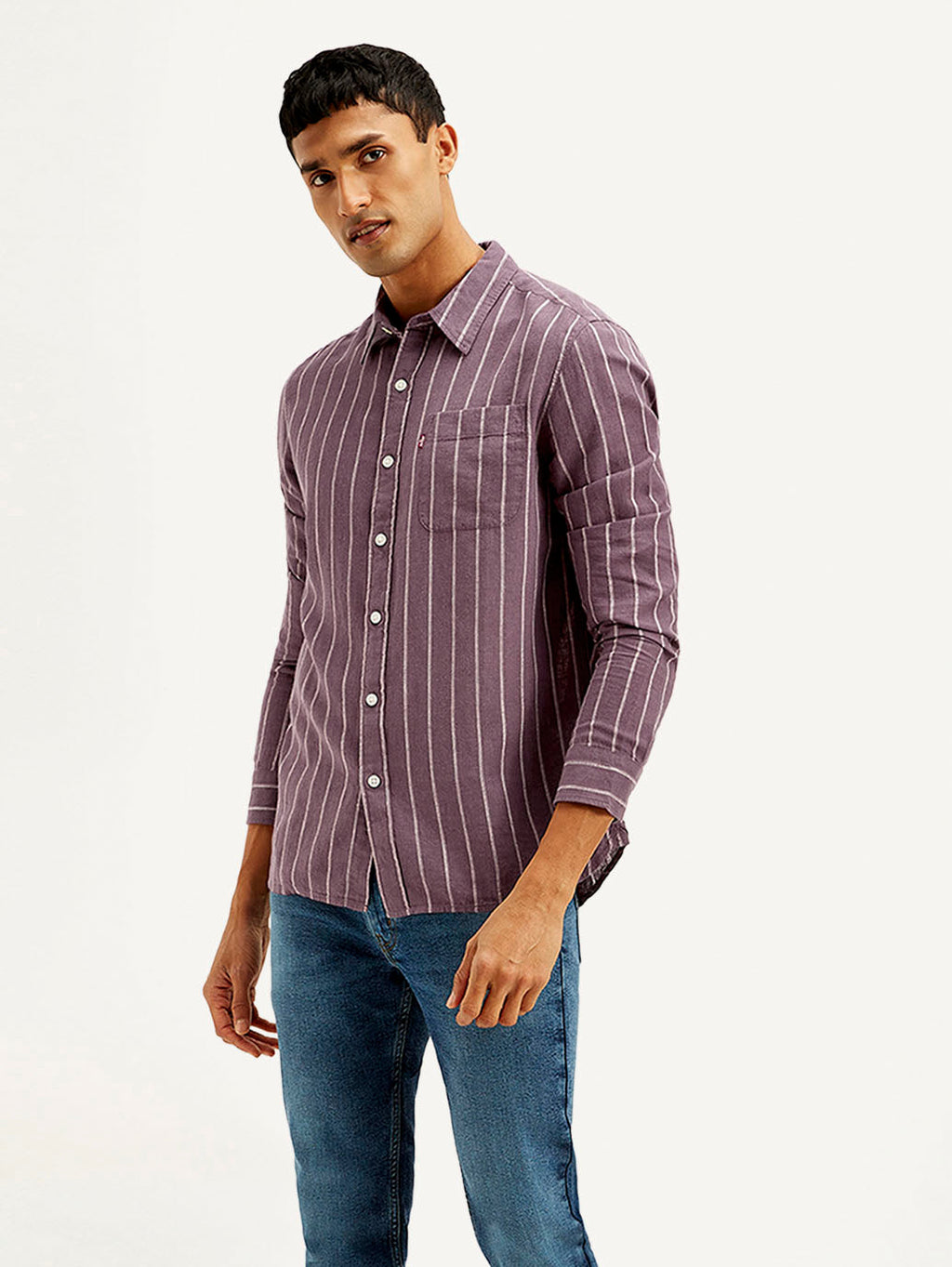Men's Striped Slim Fit Linen Shirt