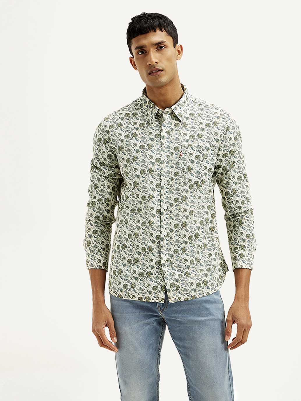 Men's Floral Slim Fit Linen Shirt
