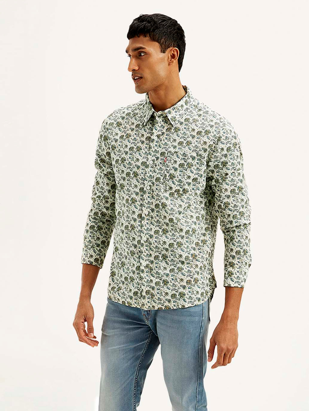 Men's Floral Slim Fit Linen Shirt