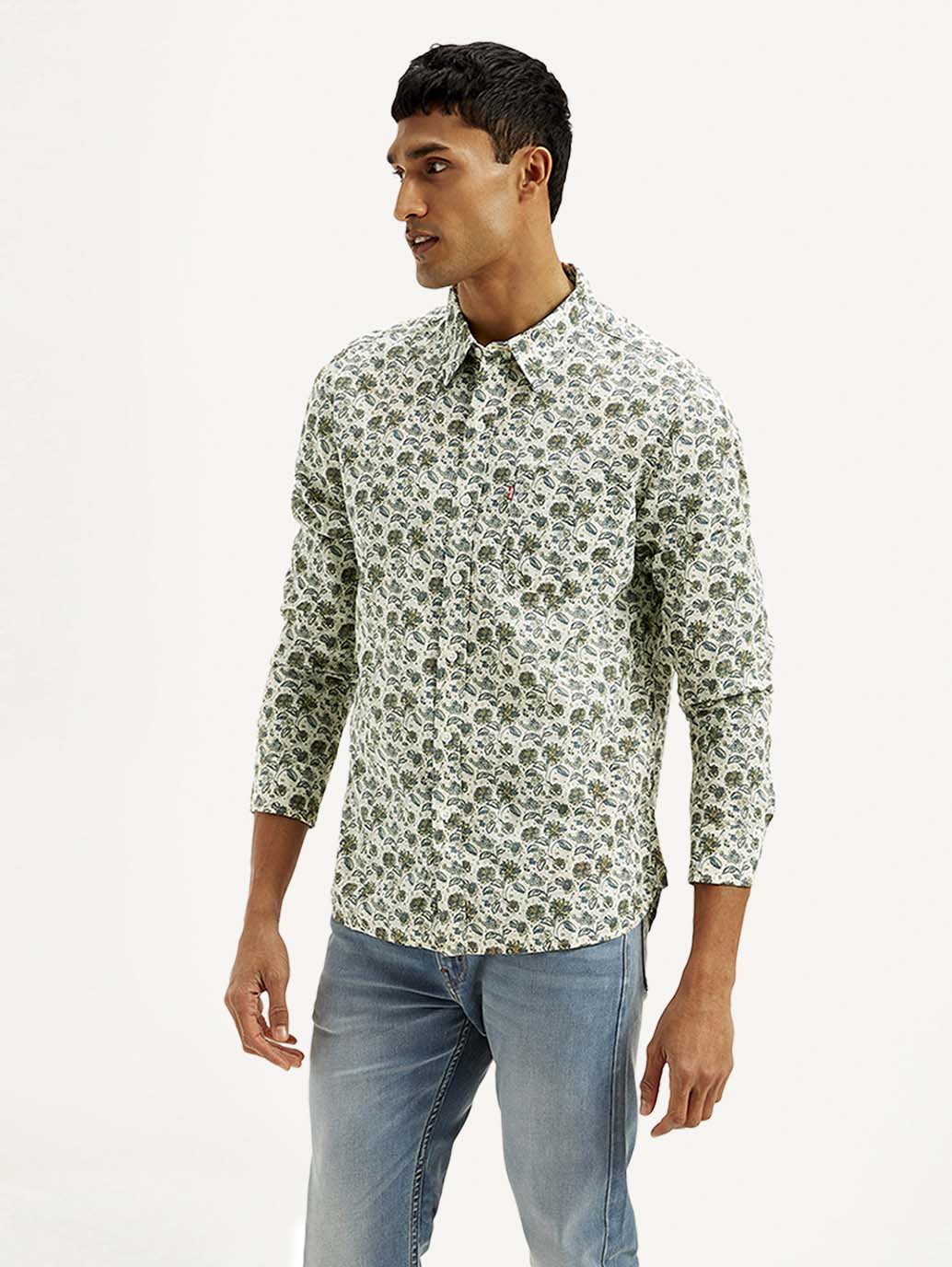 Men's Floral Slim Fit Linen Shirt
