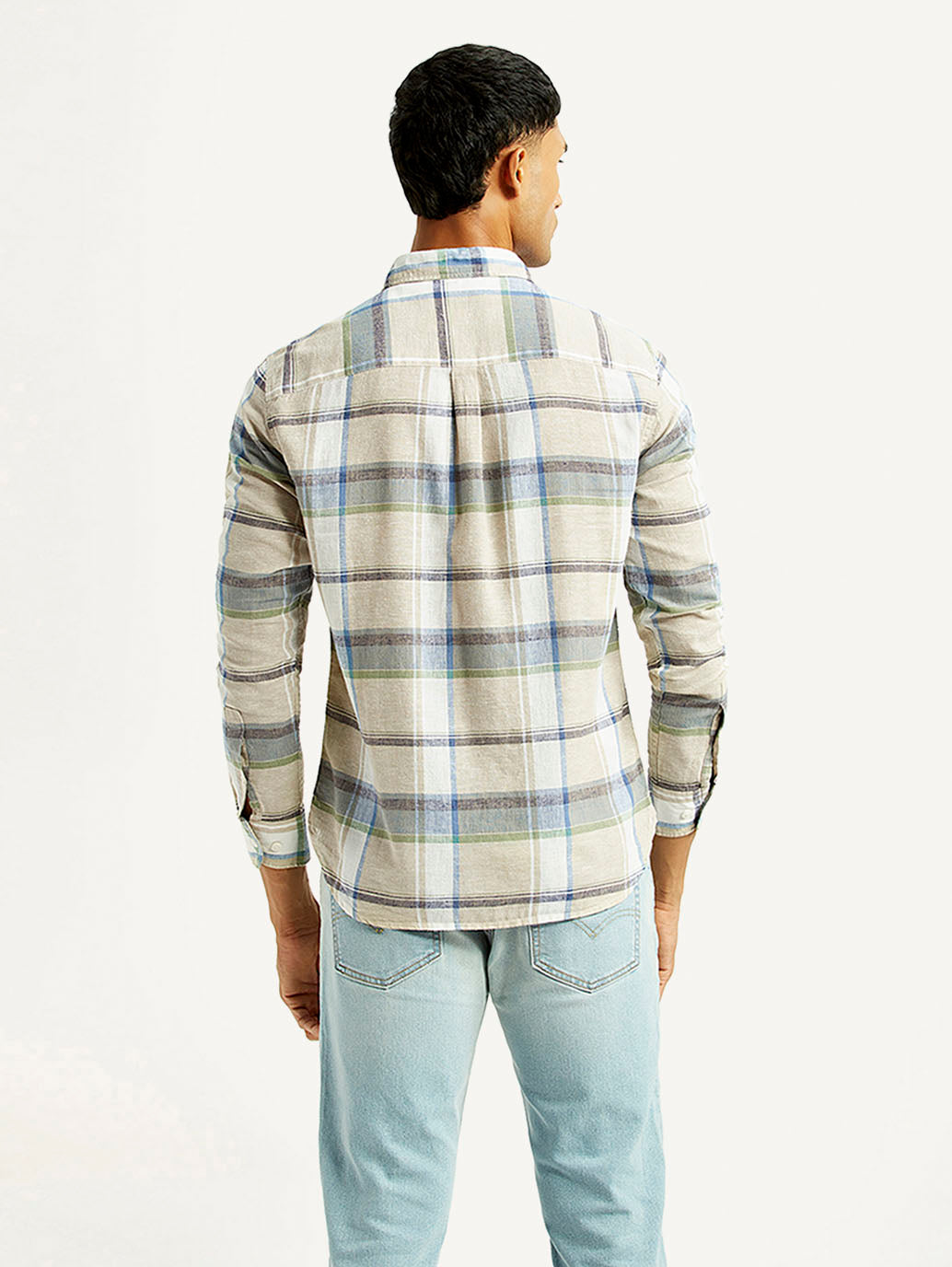 Men's Plaid Slim Fit Linen Shirt