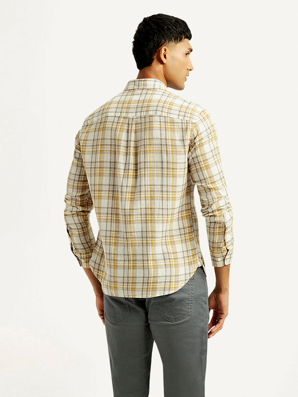 Men's Checkered Slim Fit Linen Shirt