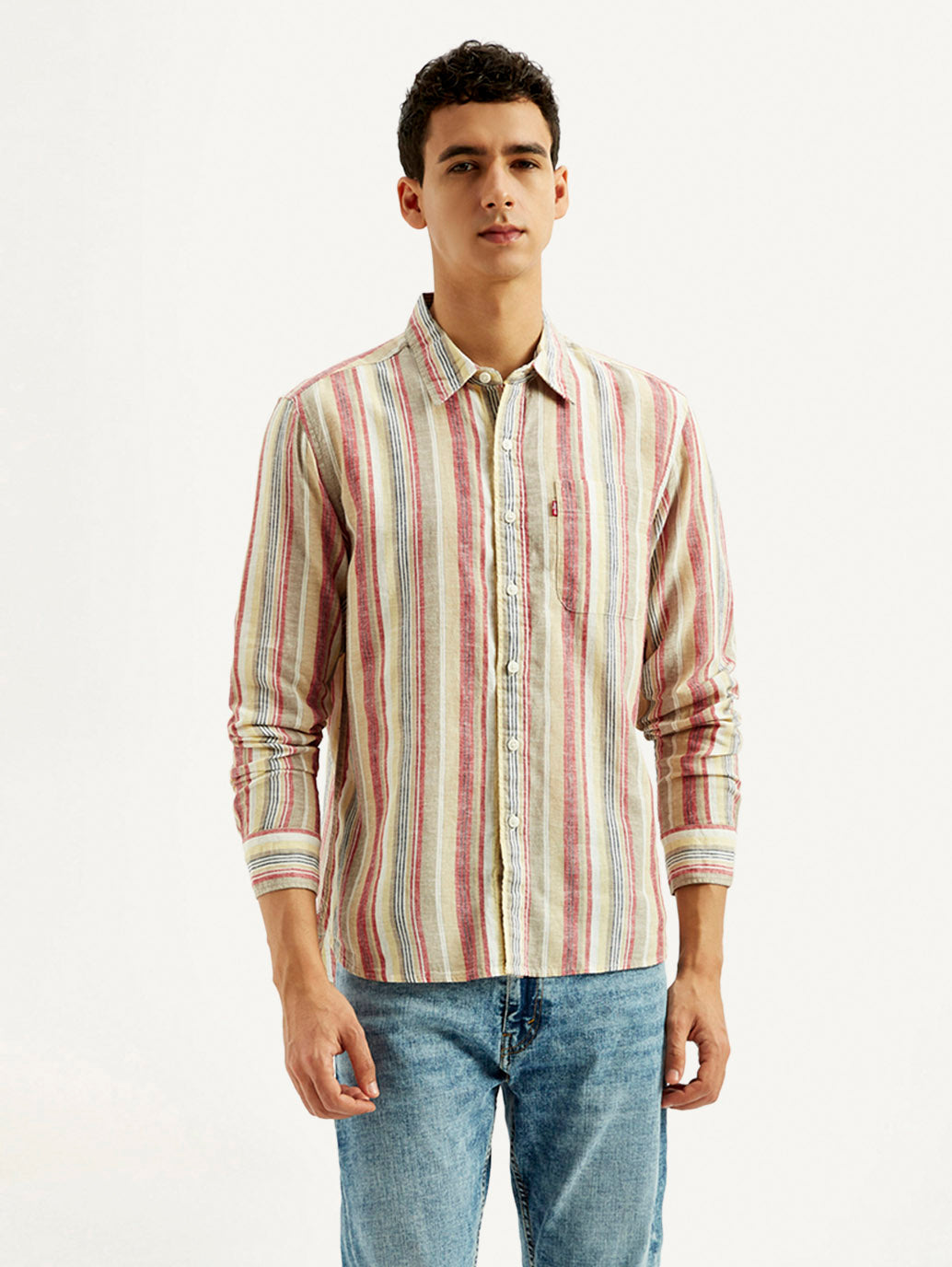 Men's Striped Slim Fit Linen Shirt