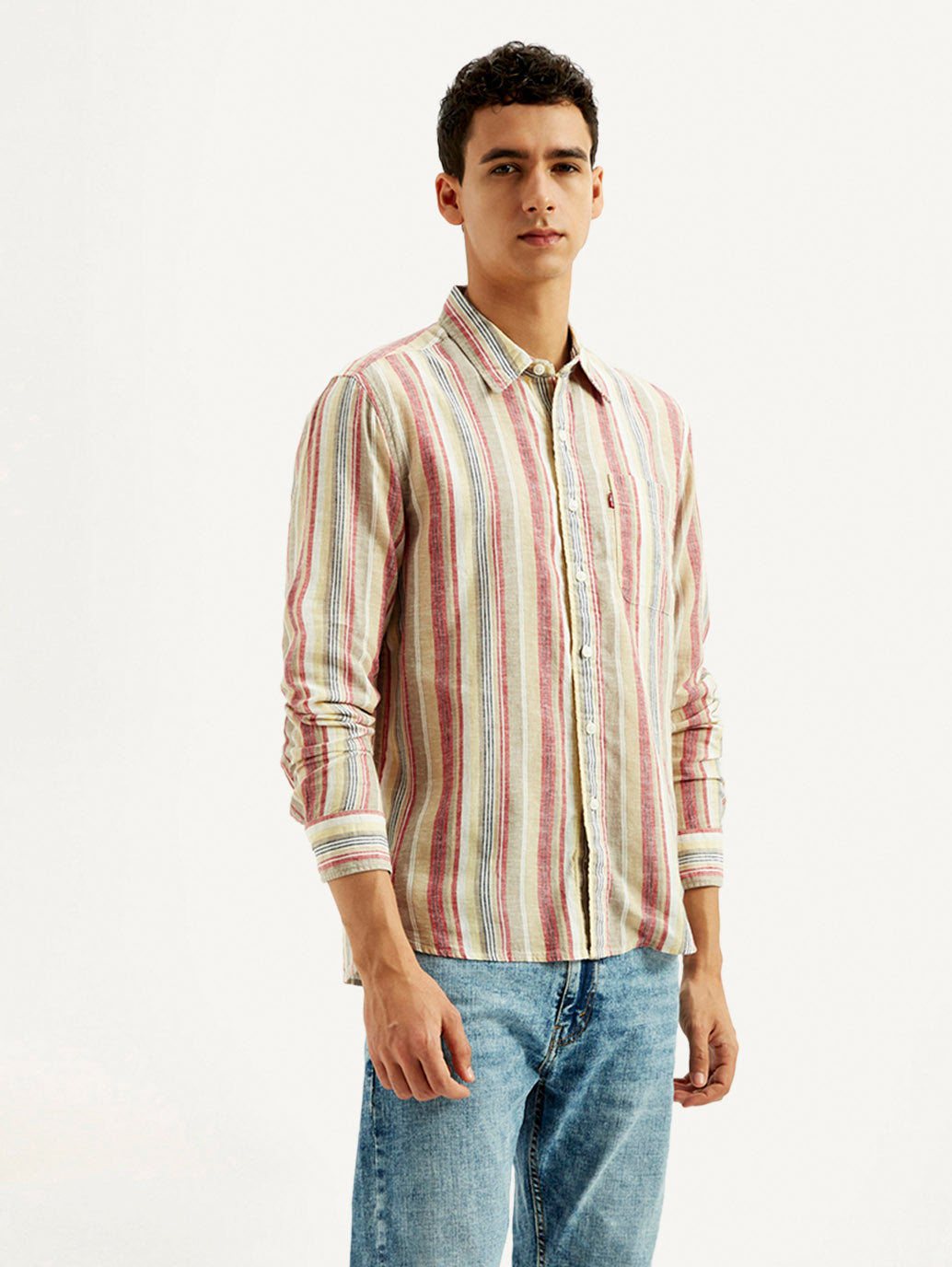 Men's Striped Slim Fit Linen Shirt
