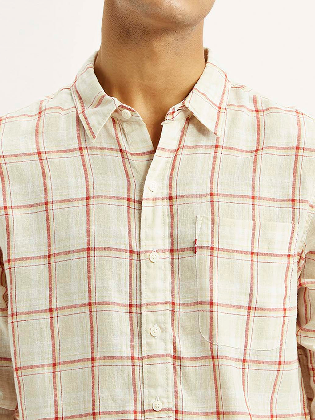 Men's Checkered Light Pink Slim Fit Linen Shirt