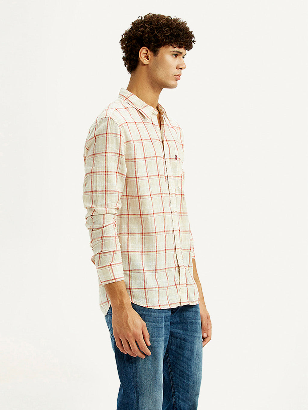 Men's Checkered Light Pink Slim Fit Linen Shirt