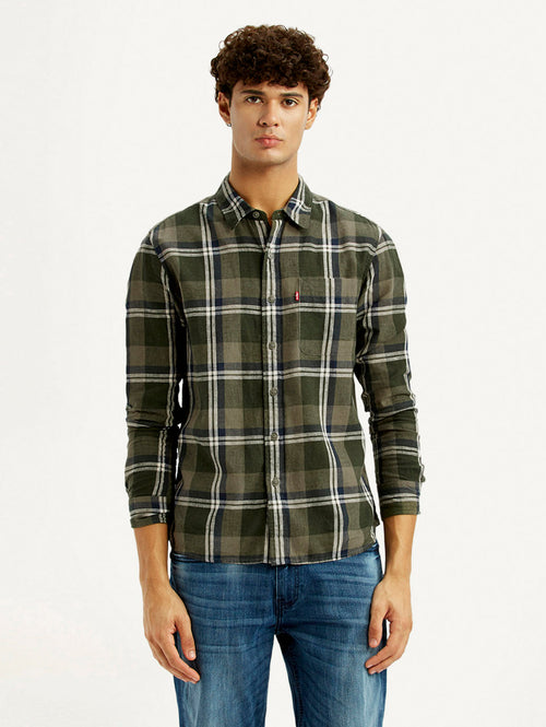 Men's Checkered Multi Color Slim Fit Linen Shirt