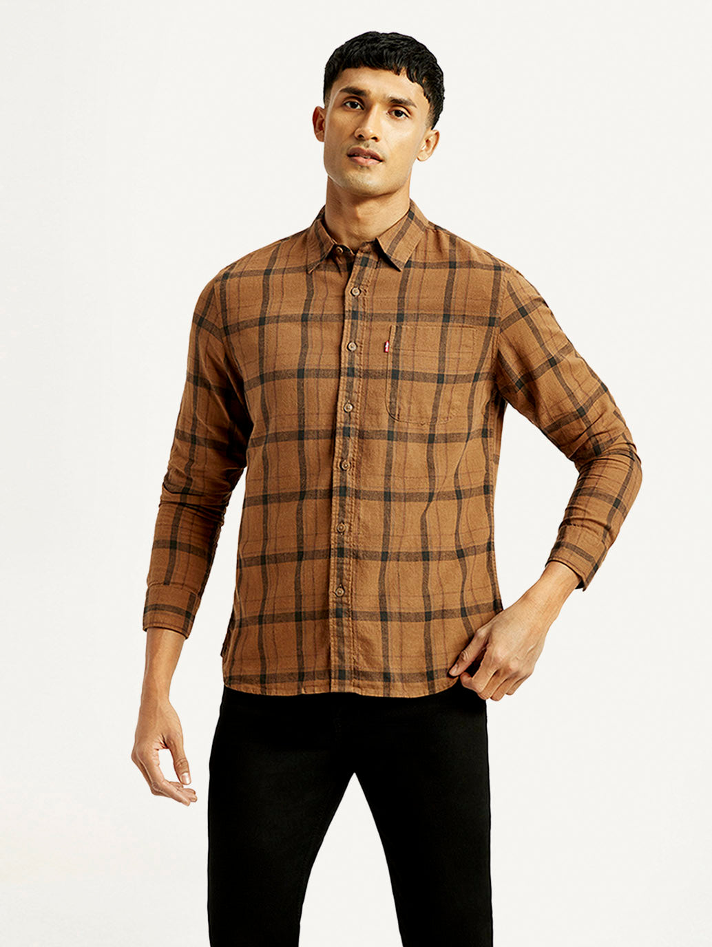 Men's Checkered Slim Fit Linen Shirt