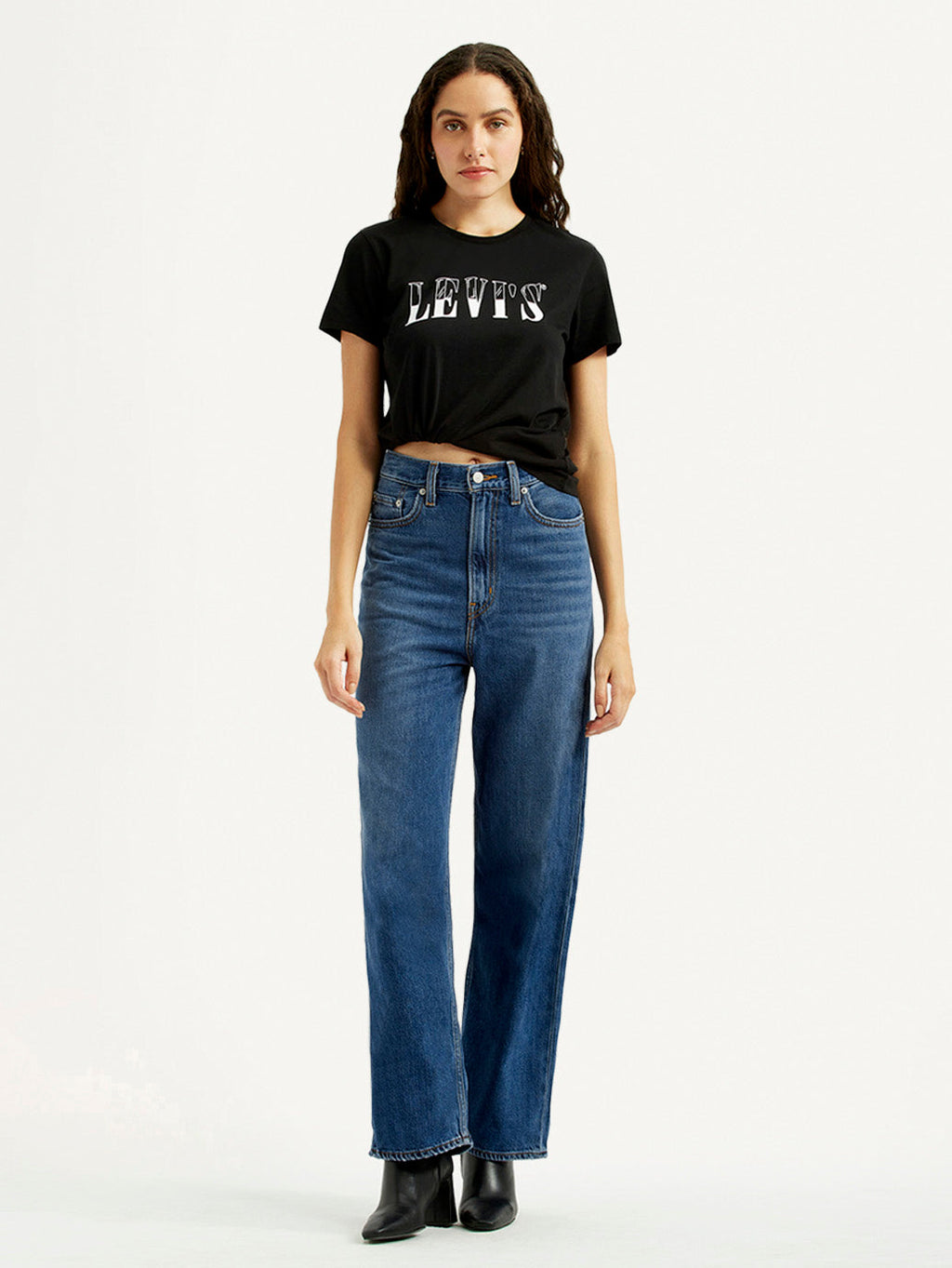 Women's Dark Blue Loose Fit High Rise Jeans