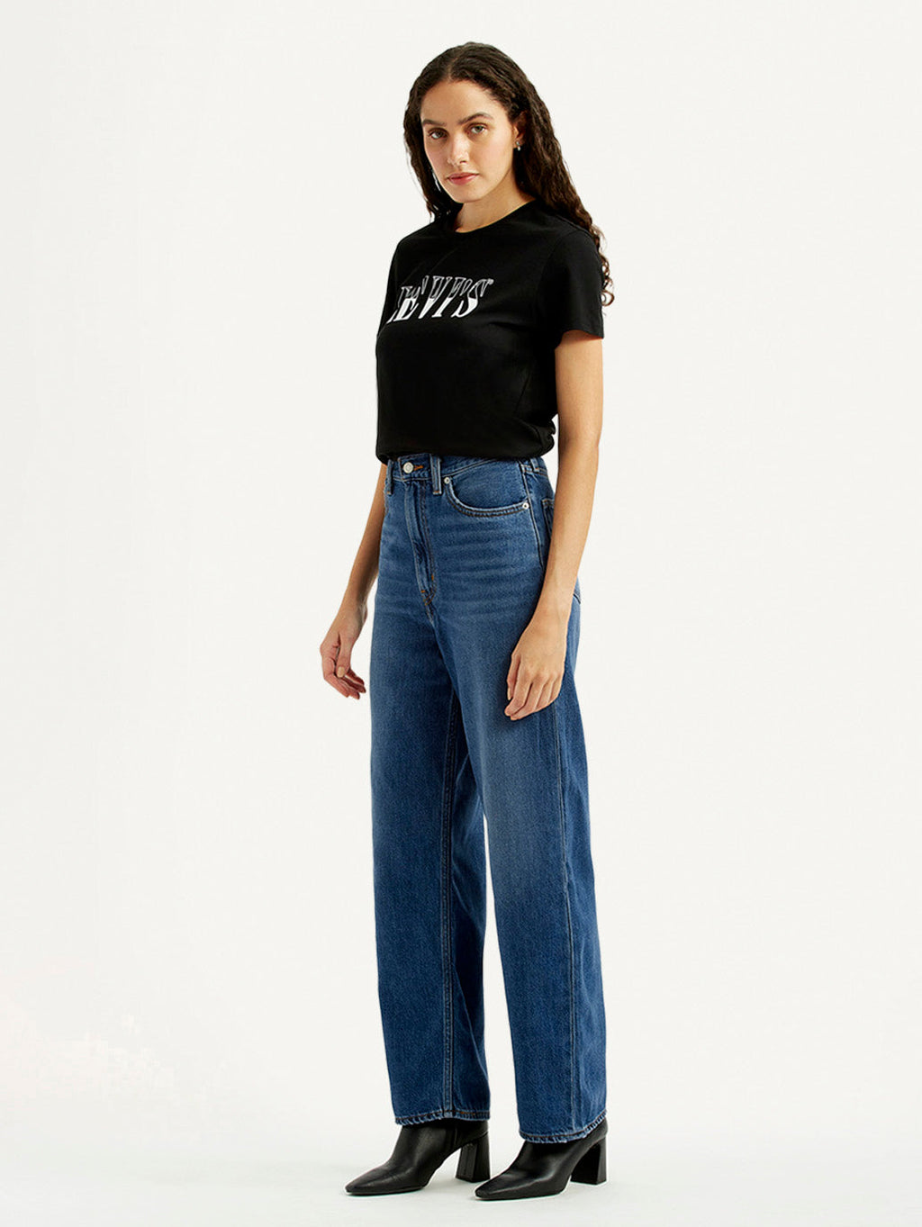 Women's Dark Blue Loose Fit High Rise Jeans