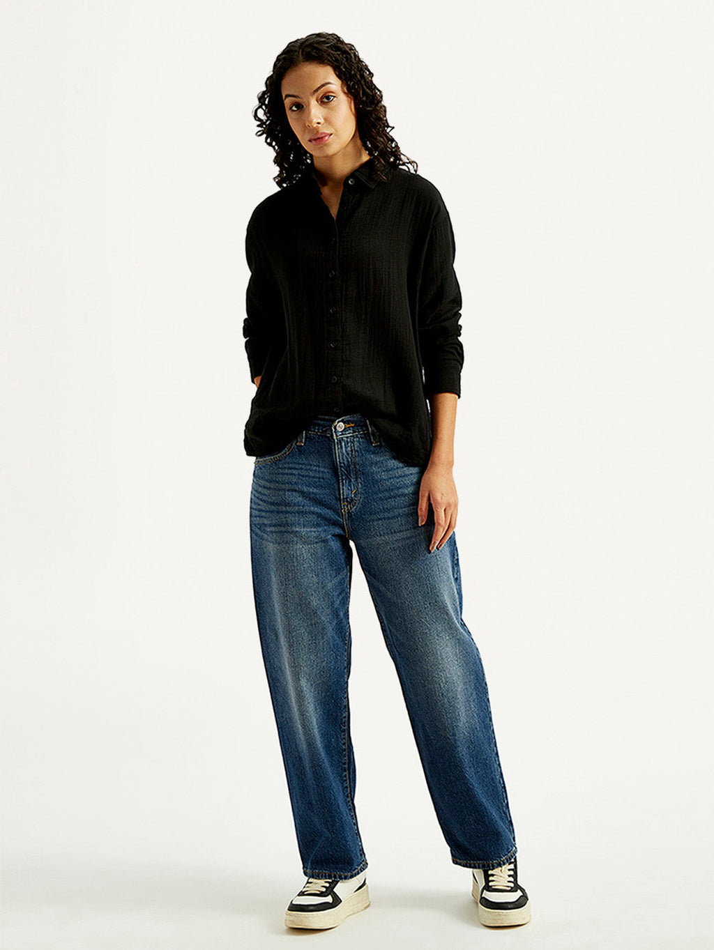 Women's 94 Blue Baggy Fit Mid Rise Jeans