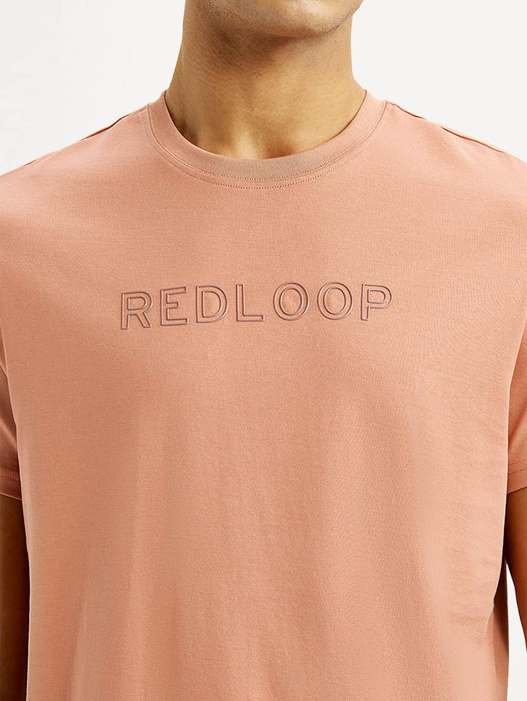 Men's Redloop Typography Peach Slim Fit T-shirt