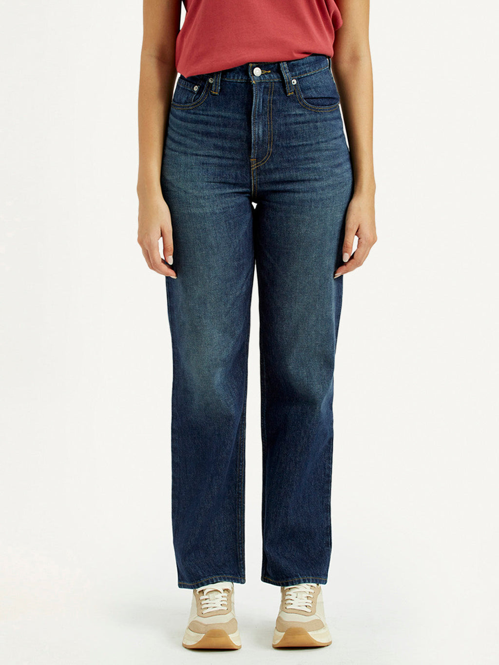 Women's Dark Indigo Ribcage Straight Fit High Rise Jeans